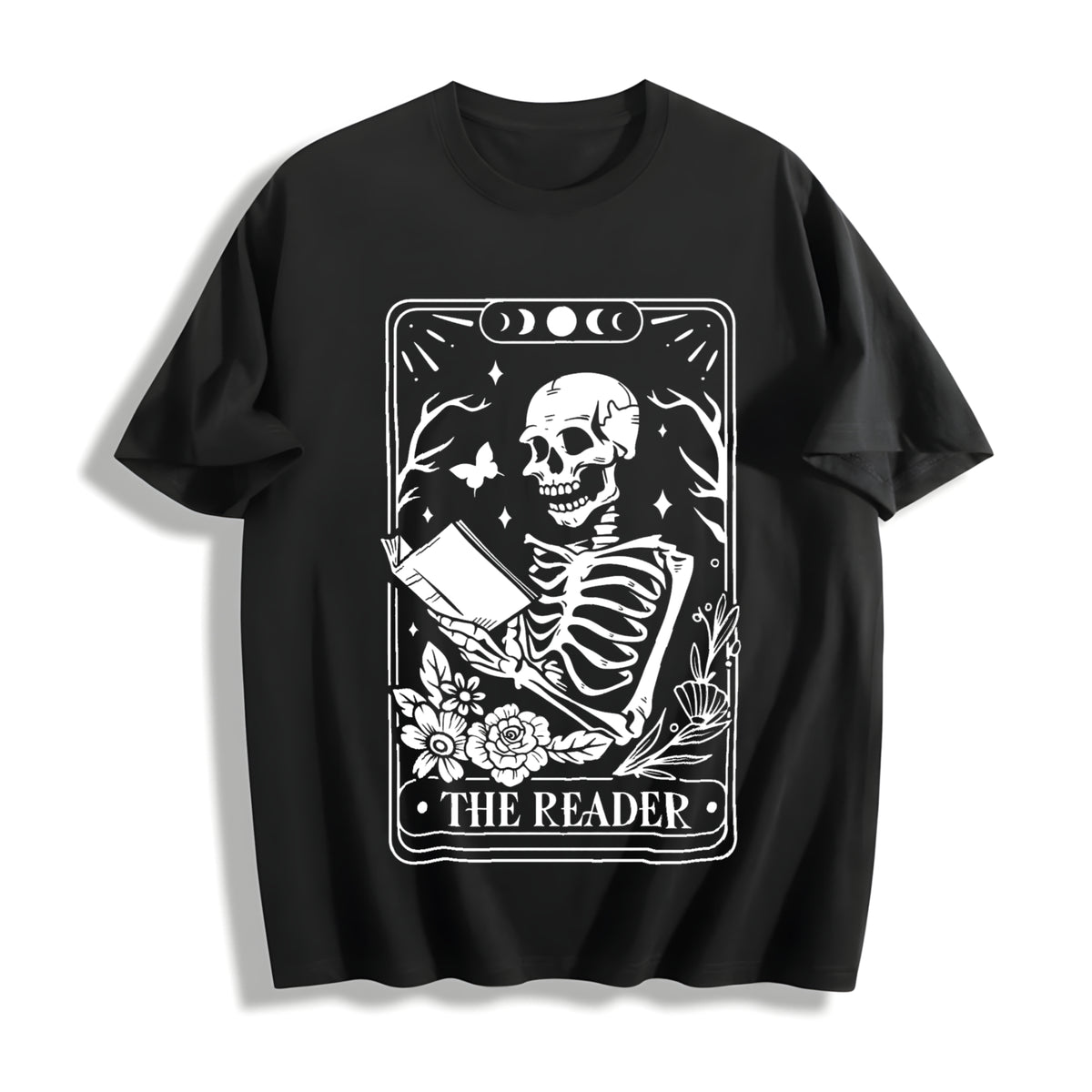 The Reader Tarot Card Cotton T-Shirt in Black