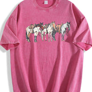Western Horse Vintage Washed T-Shirt in Red