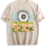 Christian Easter He Is Risen Vintage Washed T-Shirt in Beige