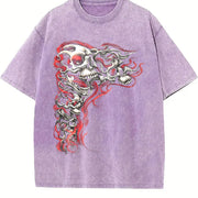 Y2K Gothic Punk Flaming Skulls Biker Grunge Affliction Vintage Washed T-Shirt in Purple