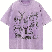 Deer 90s Tattoo Retro ® Y2k Buck Forest Animals Vintage Washed T-Shirt in Purple
