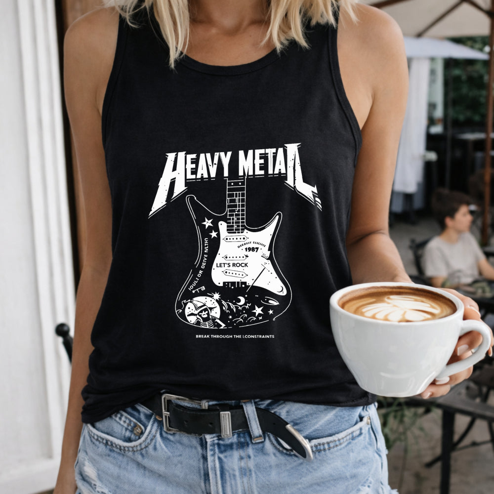 Heavy Metal Guitar Crew-neck Sleeveless Vest Outdoor Women's Color Cotton Tank Top in Black