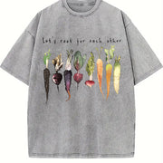 Letter and Various Radish Root 1pc Vintage Washed T-Shirt in Gray