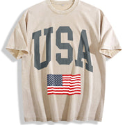 USA Flag Vintage Washed T-Shirt in Beige