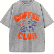 Coffee Club Retro Coffee Lover Vintage Washed T-Shirt in Gray