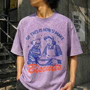 Cat Biscuits Vintage Washed T-Shirt in Purple