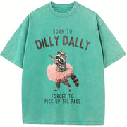 Raccoon Born to Dilly Dally Vintage Washed T-Shirt in Blue