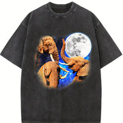 Three Elephants Moon 90s Vintage Washed T-Shirt in Black