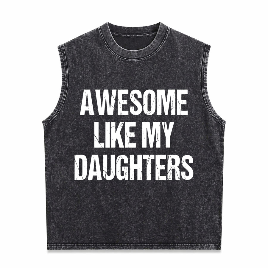 All-day Easy-care Timeless Awesome Like My Daughters Vintage Washed Tank Top in Black