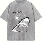 Shark Selfie with Ufo 90s Vintage Washed T-Shirt in Gray