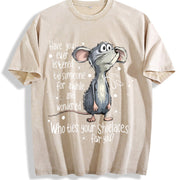 Mouse Quote Animal Sublimation Who Ties Your Shoelaces vintage washed oversized T-shirt in Beige