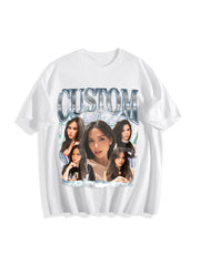 Custom Photo Bootleg Girlfriend 6 Face 90s Retro Cotton T-Shirt in White