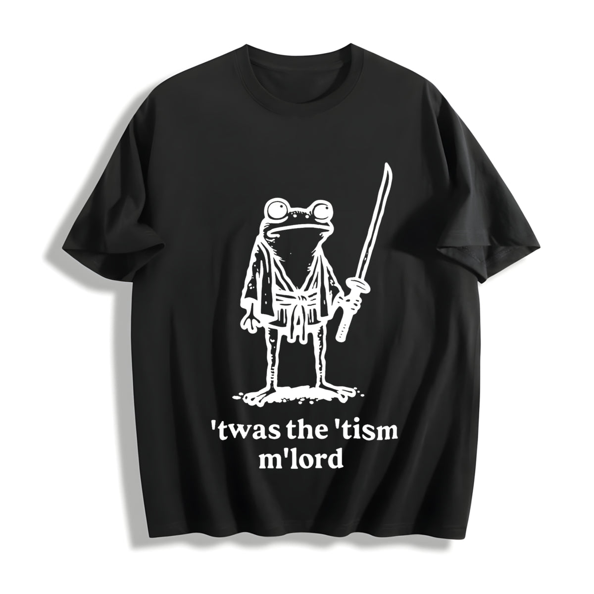 Focused Samurai Frog Cotton T-Shirt in Black