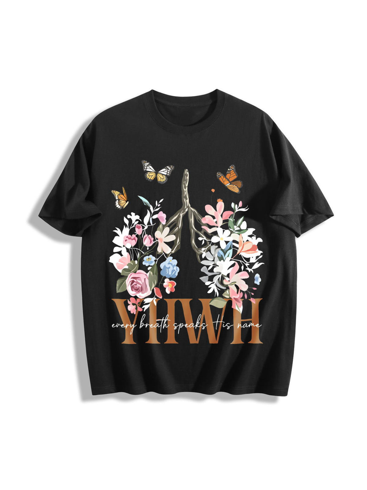 YHWH Yahweh Floral Christian Cotton T-Shirt in Black
