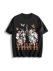 YHWH Yahweh Floral Christian Cotton T-Shirt in Black