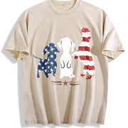 Patriotic Dog Silhouette Boxy Retro Y2K Vibes or Lived-in Vintage Washed T-Shirt in Beige