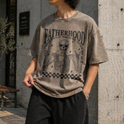 Fatherhood Skeleton Dad Vintage Washed T-Shirt in Brown
