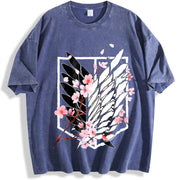 Eren AOT Wings of Freedom Anime 2025 vintage washed oversized T-shirt in Blue