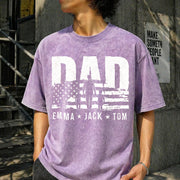Custom Dad with Kids Names Vintage Washed T-Shirt in Purple