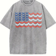 USA Bow Coquette Embroidered Vintage Washed T-Shirt in Gray