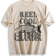 Dad Fishing Father's Day Reel Dad Papa Grandpa Classic Dad Vintage Washed T-Shirt in Beige