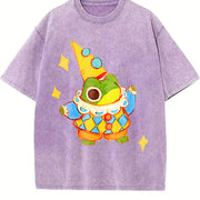 Clown Frog Wizard Distressed Vintage Washed T-Shirt in Purple