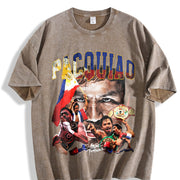 Manny PacQ Goat Boxing Style vintage washed oversized T-shirt in Brown