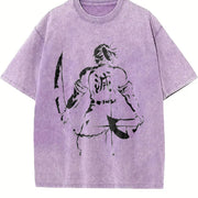 Tengen Anime V2 Fit with Bold Front and Back Demon Slayer vintage washed oversized T-shirt in Purple