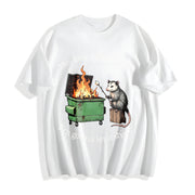 Parody: Dumpster Fire Possum Cotton T-Shirt in White