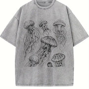 Jellyfish 90s Tattoo Vintage Washed T-Shirt in Gray
