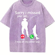 Fishing Phone Call with Fishing Line Vintage Washed T-Shirt in Purple