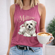 Maltese Dog Women's Color Cotton Tank Top in Red