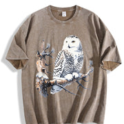 Retro Snow Owl Nature 90s Vintage Washed T-Shirt in Brown