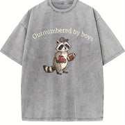 Boy Mom Dad Raccoon Vintage Washed T-Shirt in Gray
