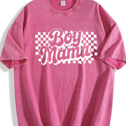 Boy Mama Retro Checkers Vintage Washed T-Shirt in Red