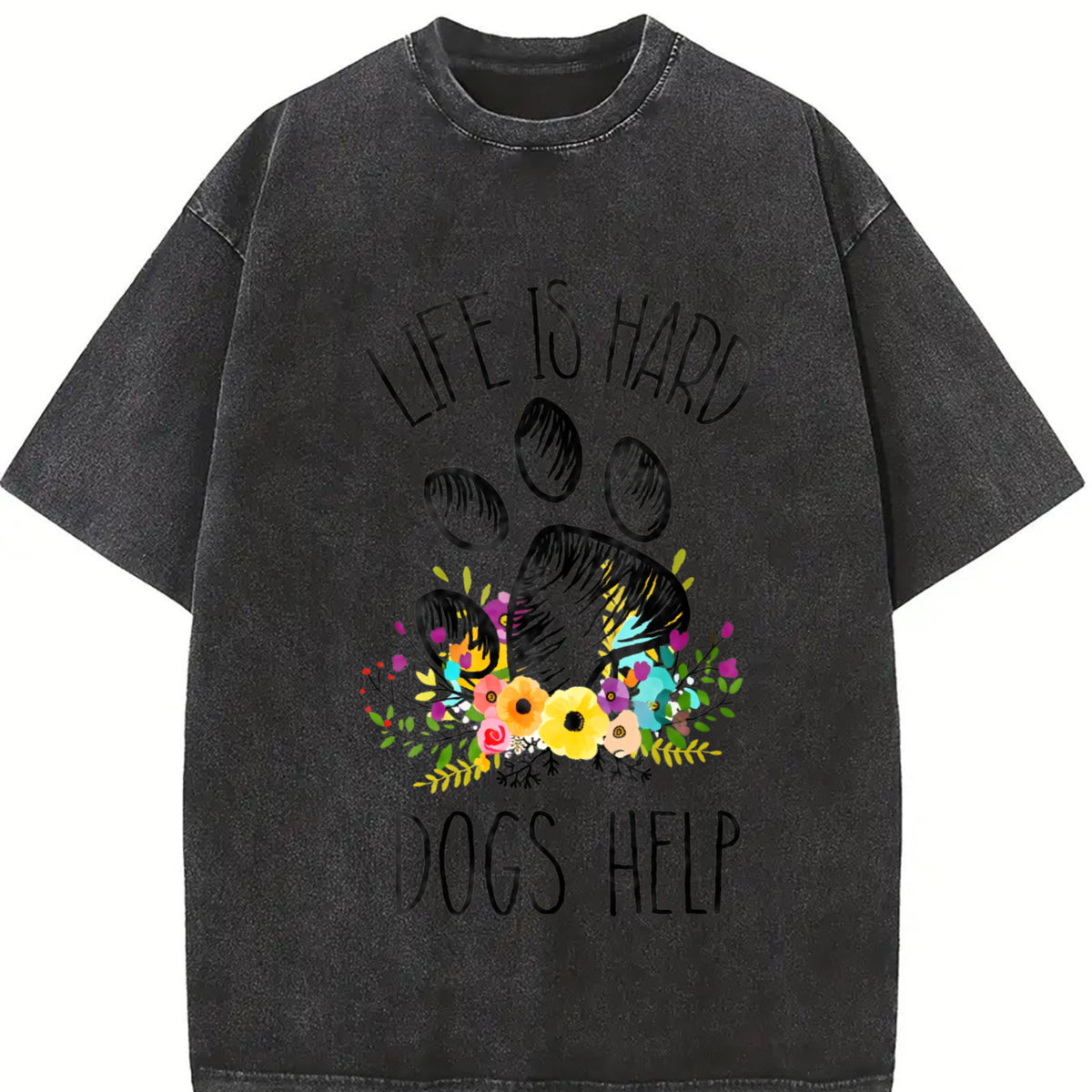 DOGS HELP Vintage Washed T-Shirt in Black