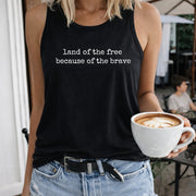 Land of the Free Because of the Brave Women's Color Cotton Tank Top in Black