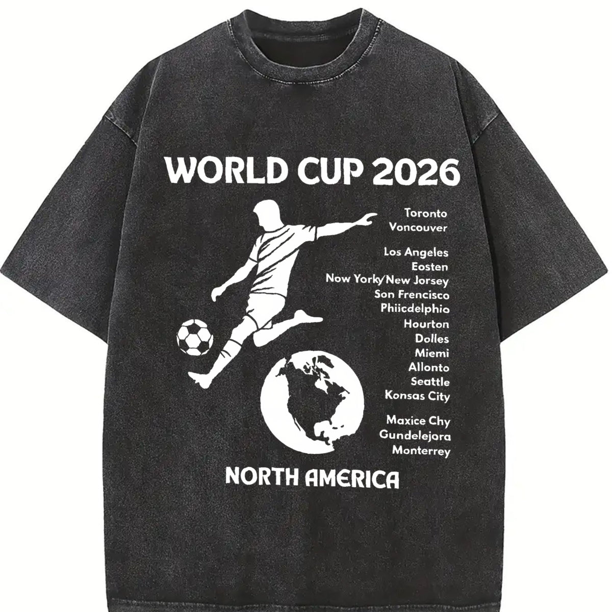 World Cup 2026 North America Host Cities Silhouette Vintage Washed T-Shirt in Black