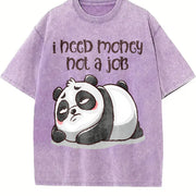 Retro Lazy Panda I Need Money Not a Job Vintage Washed T-Shirt in Purple