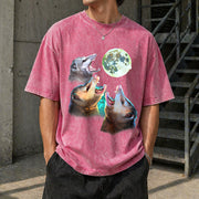 Three Possums Howling at Moon Vintage Washed T-Shirt in Red