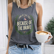 Land of the Free Because of the Brave Veteran Tribute Women's Color Cotton Tank Top in Gray
