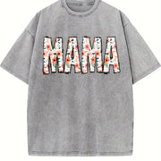 Luokeren Floral MAMA Vintage Washed T-Shirt in Gray