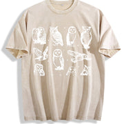 Owls 90s ® Tattoo Retro Mythical Owl Lovers Vintage Washed T-Shirt in Beige