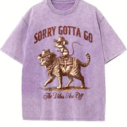 Retro Mouse Riding Cat the Vibes Are Off 90s Vintage Washed T-Shirt in Purple
