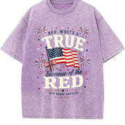 Red White and True Patriotic Vintage Washed T-Shirt in Purple