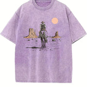 Cowboy on Horse Desert Vintage Washed T-Shirt in Purple