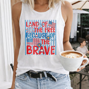Land of the Free Because of the Brave Women's Color Cotton Tank Top in White