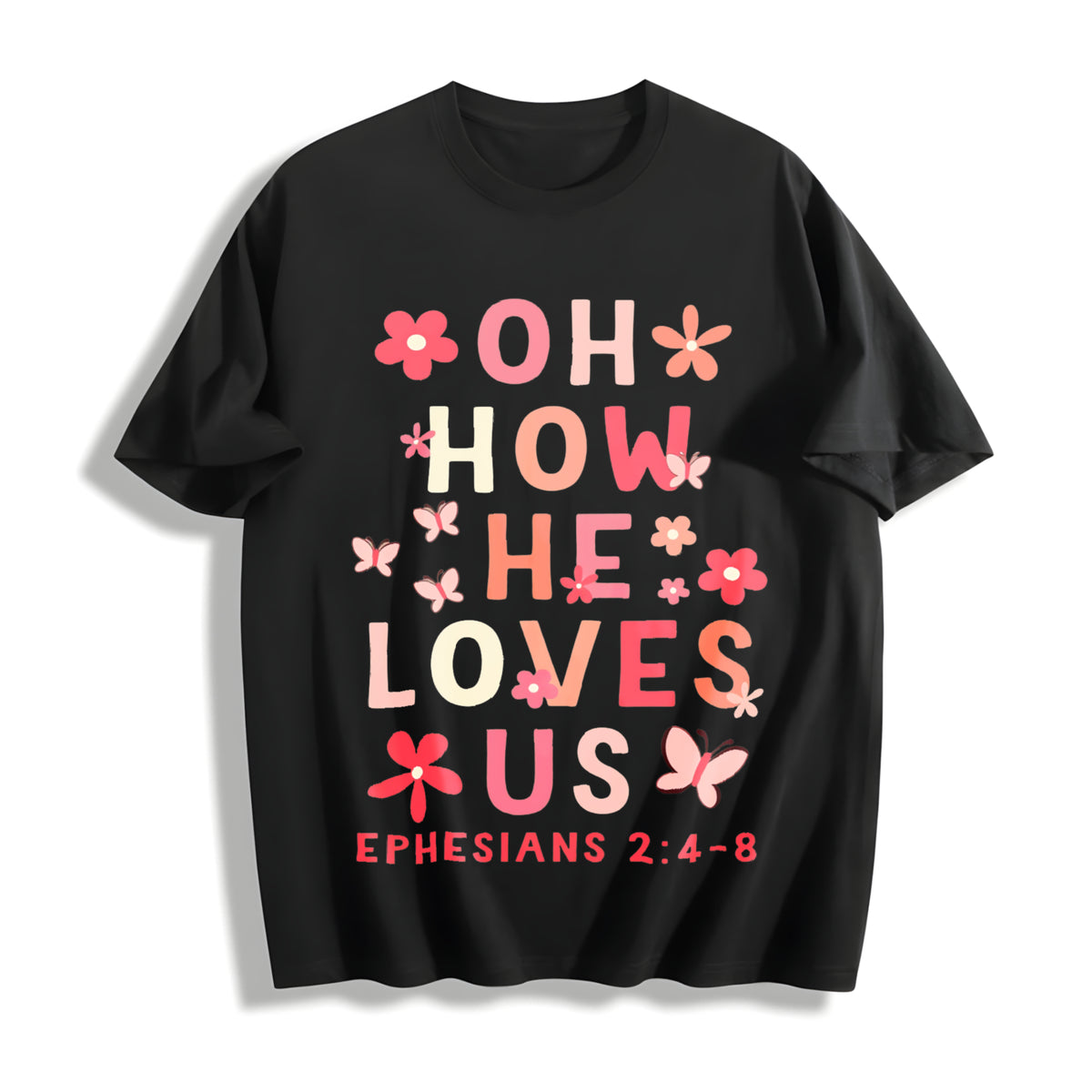 Oh, How Much He Loves Us Cotton T-Shirt in Black