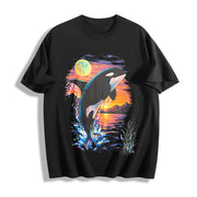 Orca Midnight Retro Ocean Cotton T-Shirt in Black