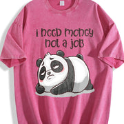 Retro Lazy Panda I Need Money Not a Job Vintage Washed T-Shirt in Red